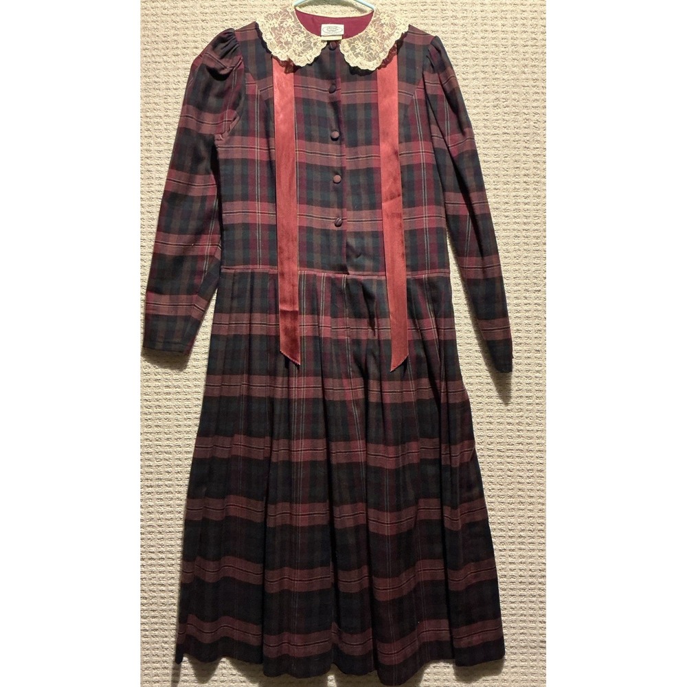 Laura Ashley Great Britain VINTAGE Wool Plaid Dress 80's Cottage Forest Core